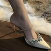 Nuevos Tacones Altos de Aguja con Pedrería de Punta para Otoño 2024 para Mujer para Usar con Sandalias tipo Mules