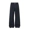 Calça de botões listrada de perna larga com corte clean retrô, calça casual reta solta estilo old money masculino