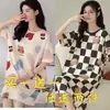 Camisola de verão feminina de manga curta, estilo coreano, plus size, solta e fofa, comprimento médio, pode ser usada fora de casa, pijama casual, roupa de casa