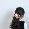 Nova Faixa de Cabelo Infantil com Estampa Xadrez Vermelho e Flores, Elástico de Cabelo