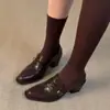 Temporada de Primeros Encuentros Estilo Británico Hebilla Zapatos Pequeños de Cuero para Mujer Mocasines sin Cordones Tacón Grueso Zapatos de Tacón Alto para Viajar Zapatos Individuales