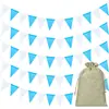 Banderines Triangulares de Lino Sintético Azul y Blanco Banderines de Cadena para Cumpleaños Pancarta Guirnalda de Boda Temporada de Regreso a Clases Decoraciones para Fiestas Diseño del Lugar Banderines de Arrastre