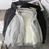 Chaqueta con capucha holgada de color liso para hombre, informal, gruesa, con forro polar, con cremallera, para otoño/invierno 2024, talla grande