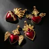 Pingente de coração de esmalte vinho vintage com asas de anjo e forma de coração em chamas, acessórios de joias para comércio exterior transfronteiriço atacado