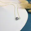 S925 Prata Luton Colar de Pérolas Mulheres Tahiti Preto Bead Clavícula Corrente Contraste Cor Colar Namorada Amante Cerimônia