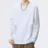 [Envío Rápido] Camiseta de Manga Larga para Hombre, Ropa Interior de Otoño para Hombre, Corte Holgado, Capa Base Elástica, Camiseta Estampada para Hombre
