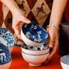 Estilo japonês cerâmica tigela casual presente conjunto pintado à mão Tigela caixa de presente azul e branco porcelana tigela cerâmica louça atividade presente