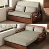 Sofá cama, estilo chino retro, plegable, multifuncional, de doble uso, sala de estar, sofá cama de cuero encerado al aceite, diseño todo en uno