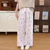 Calça de Pijama Cartoon de Algodão Nuvem Doce para Usar ao Ar Livre, Roupa de Casa Solta, Fina, Estampada, Fofa, Estilo Coreano, com Toque de Algodão