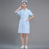 Bata Blanca Verano e Invierno Dulce para Mujer Rosa Cuello Redondo Uniforme de Enfermera Manga Larga Temporada Manga Corta Slim Poliéster Algodón Seda Listo para Enviar