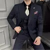 Popular 2025 Nuevo Traje de Lana Rayado Grueso de Tres Piezas Traje de Lana de Alta Calidad para Hombre Lujo Ligero