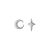 Pendientes Brillantes de Estrella y Luna Aguja de Plata S925 Asimétricos Mate Pendientes de Estrella y Luna de Cuatro Puntas Brillantes para Mujer