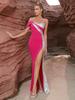 Nuevo Vestido de Noche Elegante Sexy de Comercio Exterior Europeo y Americano, Resistente, Estampado en Oro, con Abertura, de Gala, con Tirantes Finos y Empalme Sexy