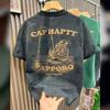 Camiseta Masculina de Manga Curta Pesada Estilo High Street Americana Verão Marca Tendência Solta Camiseta Estampada de Manga Meia-Manga Top de Algodão