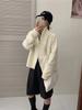 Estilo Preguiçoso Cor Sólida Zíper Duplo Gola Lapela Casaco Suéter Feminino Outono e Inverno Novo Solto Gola Simples Cardigan Tricô Grosso