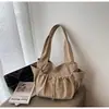 Bolsa Tote Casual com Cordão para Mulheres, Nova Bolsa de Ombro Versátil Tendência, Bolsa de Armazenamento de Grande Capacidade, Bolsa de Ombro de Lona para o Dia a Dia