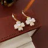 Ganchos para Orejas de Flor con Circonia Bañados en Oro Real, Pendientes de Perla Artificial de Moda y Versátiles, Pendientes Elegantes, de Alta Gama y Exquisitos