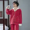 Traje de Coral Fleece Grueso Cálido Color Sólido para Mujer, Pijama de Franela Snow Fleece Talla Grande para Otoño e Invierno