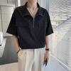 Gola Camisa Verão Meio Zíper Camisa de Trabalho Manga Curta Masculina Verão Solta Alta Qualidade Cor Sólida Camisa POLO Camiseta Tendência