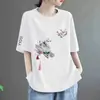 Camiseta de manga corta para mujer de comercio exterior transfronterizo, de longitud media, estilo chino nuevo, estampado de estilo nacional, talla grande, adelgazante, top para mamá, ins