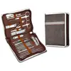 Fabricante Personalizado Marrón Gama Alta Retro Bolsa de Cuero Set de Cortauñas Herramienta Manicura Cortauñas Set de Cortauñas