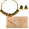 Moda Vintage Viento del Este Medio Diamante Destellante Gotas de Agua Elegante Exagerado Collar para Mujer Pendientes Bolso de Mano para la Noche Conjunto de Tres Piezas para Mujer
