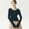 Nova coleção de outono: blusa de tricô estilo francês, elegante, gola redonda, macia e confortável para mulheres, perfeita como camada base, versátil, simples e que valoriza a silhueta.