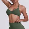 Sutiã Esportivo de Cor Sólida com Alça Cruzada nas Costas, Alta Sustentação, Push-Up, Respirável, Tricotado, com Gola Alta, para Fitness, Yoga, para Mulheres
