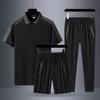 Meia-idade e idosos de três peças papai Ice Silk terno esportivo masculino sazonal de secagem rápida calças casuais camisa polo de manga curta roupas masculinas