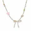 Llegada Nueva 2023 Collar con Lazo y Perlas Moda Femenina Diseño de Nicho Color Dulce Cadena para Clavícula Accesorios Versátiles Lote