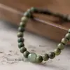 Pulseira de Contas de Buda de Sândalo Verde Antigo Pingbu Qingyun Hotan Qingyu Antiga Simples 4mm Pulseira de Sândalo Mulheres Artísticas
