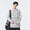 Moletom listrado de manga longa retrô para homens, com atmosfera casual e descontraída, novo modelo de outono, pullover com color blocking falso de duas peças em bordô