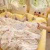 Conjunto de Pijama de Gaze Dupla Camada Classe A Quatro Peças Estilo Fresco Ins Super Macio Algodão Puro Desenho Animado Roupa de Cama para Estudante Conjunto de Três Peças