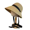 Chapéu de Palha Francês Estilo Hepburn Proteção Solar Primavera e Verão Longo na Frente Curto Atrás Chapéu de Sol Dobrável com Tira para Férias na Praia