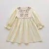 Otoño 2026 Nuevo Vestido de Niña con Bordado de Flores Francesas Mangas Abullonadas Tela de Algodón Vestido de Princesa Infantil Vestido de Manga Larga