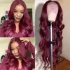 Comercio Exterior Transfronterizo Pelucas Moda Europea y Americana Encaje Frontal Color Vino Tinto Ola Grande Cabello Rizado África Caliente Encaje Frontal