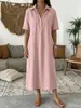 Vestido Casual de Lino de Manga Corta con Cuello Polo Recto Cómodo Nuevo Transfronterizo para Mujer Primavera/Verano 2026