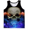 Comercio Exterior Transfronterizo Europa y América Impresión Digital 3D Chaleco de Cuello Redondo para Hombre Calavera de Terror Oscuro Camisa sin Mangas Holgada Casual