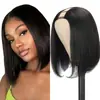 Comércio Exterior Moda Europeia e Americana Perucas para Mulheres Perucas Bobo Cabelo Preto Curto Liso Peruca Meia Cabeça em U Fibra de Alta Temperatura Fábrica Atacado