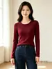 Camiseta Interior Gruesa de Manga Larga para Mujer Otoño e Invierno, Cálida, Adelgazante, Cuello Redondo, Ribete de Color Contrastante, Camiseta Interior Elástica