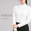 Camada Base Térmica Meia-Gola Feminina Outono/Inverno, Top de Outono Preto e Branco, Suéter Elegante de Gola Média, Peça de Roupa Externa de Manga Longa