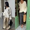 Yuran 26 Nuevo Estilo de Principios de Primavera Hilo de Algodón Orgánico Cuello Profundo Suave y Relajado Suéter de Punto Oversize