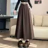 Elegante Falda Larga de Color Café de Cintura Alta Estilo Línea A para Mujer, Nuevo Estilo Otoño 2026, Falda Larga con Dobladillo Ancho y Efecto Plisado, Falda de Traje A14159