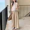 Conjunto de Moda Estilo Chinês com Botões, Sem Mangas, e Calça de Perna Larga para Mulheres, Novo Modelo de Verão com Toque de Luxo, Conjunto Elegante e Emagrecedor de Duas Peças
