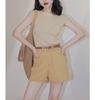 Camiseta de Rayas de Color Contrastante con Cuello Redondo Elegante Vintage para Mujer, Chaleco de Punto sin Mangas Ajustado para Primavera y Verano, Top