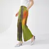 Pantalones Rectos Holgados para Mujer con Estampados Únicos, Similares a los que se Encuentran en Boutiques, con Cintura Elástica Drapeada y Diseño Plisado para un Look Casual
