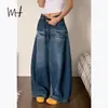 Jeans Americano Retrô de Perna Larga para Mulheres Início do Outono 2025 Novo Cintura Alta Solto Emagrecedor Lavado com Bigodes Calça Scimitar