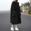 Cortavientos Artístico Retro Holgado con Capucha para Mujer Largo Casual Versátil Adelgazante Ropa de Abrigo