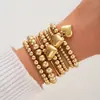 Pulseira Europeia e Americana Empilhável Transfronteiriça Pulseira com Pingente de Coração de Contas Francesas Pulseira Elástica da Moda com Pérola de Imitação