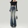 Jeans de Cintura Alta Estilo Americano con Bolsillo Trasero para Mujer Moda Otoño e Invierno 2024 Nuevos Pantalones Acampanados Ajustados Adelgazantes en Forma de Herradura